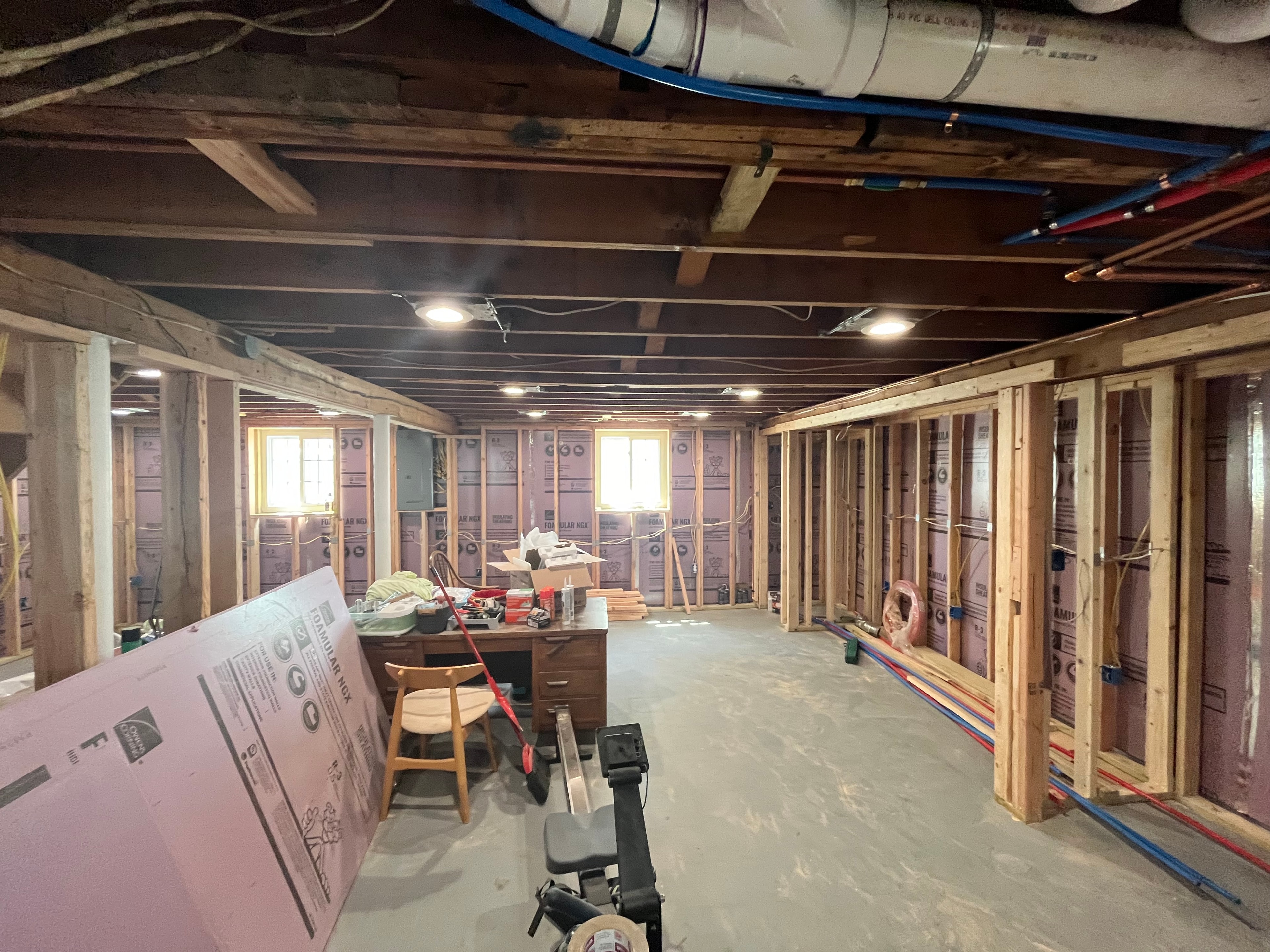Basement framing and insulation in progress